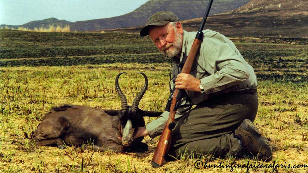 Black springbok hunting grand slam Hunter from Missouri with Trophy Black Springbok, taken with a .458 Lott after his .308 malfunctioned during the Grand Slam hunt.
